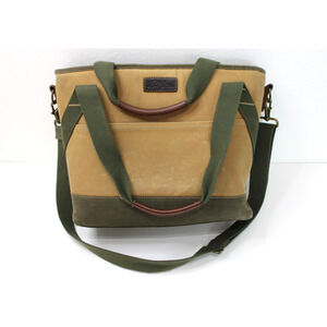 LL Bean Insulated Waxed Canvas Cooler Tote Beach Camp Bag Khaki & Green